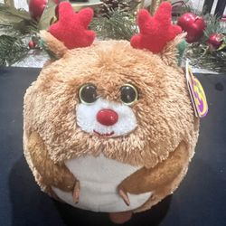 CHRISTMAS BEANIE BALLZ “HOOFER” THE REINDEER -  - 5 INCH ROUND PLUSH - Brand new