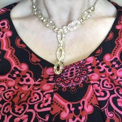 Gold Choker Y Necklace With Crystals Rhinestones 