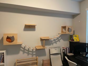 Cat wall shelves with climber, condo, and scratcher