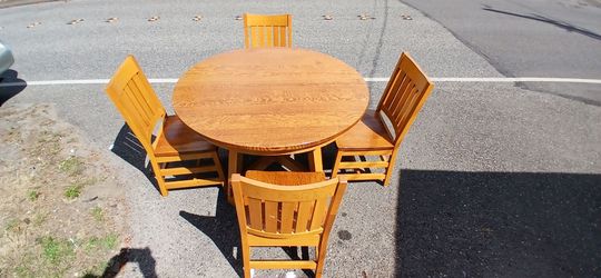 Craftsman mission oak hand made Amish dining set table and 4 chairs Country Woodshop Amish furiture maker signed by the craftsman also