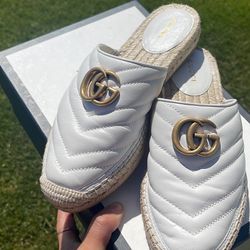 Double G Logo Leather Espadrilles 