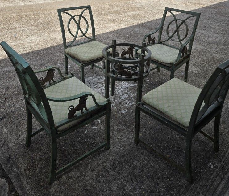 Vintage 4Ft Round Table & Chairs-Glass & Metal