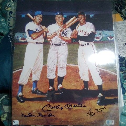 Mickey Mantle Duke Snider And Willie Mays Autographed Photo With Coa