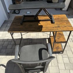 Desk With Office Chair And Standing Riser 