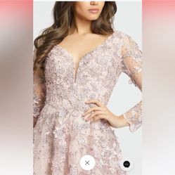 Lace Applique Deep V Neck A-Line Gown 