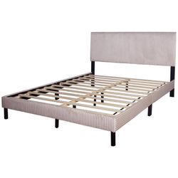 NEW IN BOX BeigeFabric Platform Bed Frame Available In Full, Queen & King Size
