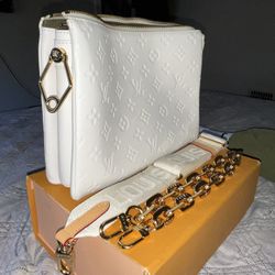 Authentic Louis Vuitton Coussin PM Cream Monogram Embossed Leather Crossbody + Box