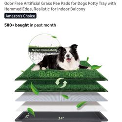 Dog Grass Pad with Tray Large 34’’×23’’, Dog Litter Box with Odor Free Artificial Grass Pee Pads for Dogs Potty Tray with Hemmed Edge, Realistic for I