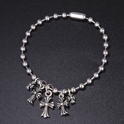Chrome Silver Bracelet Trapstar Cross/Hearts Streetwear Dutch Designer Von Plein 5 Cross Dangle Bangle 