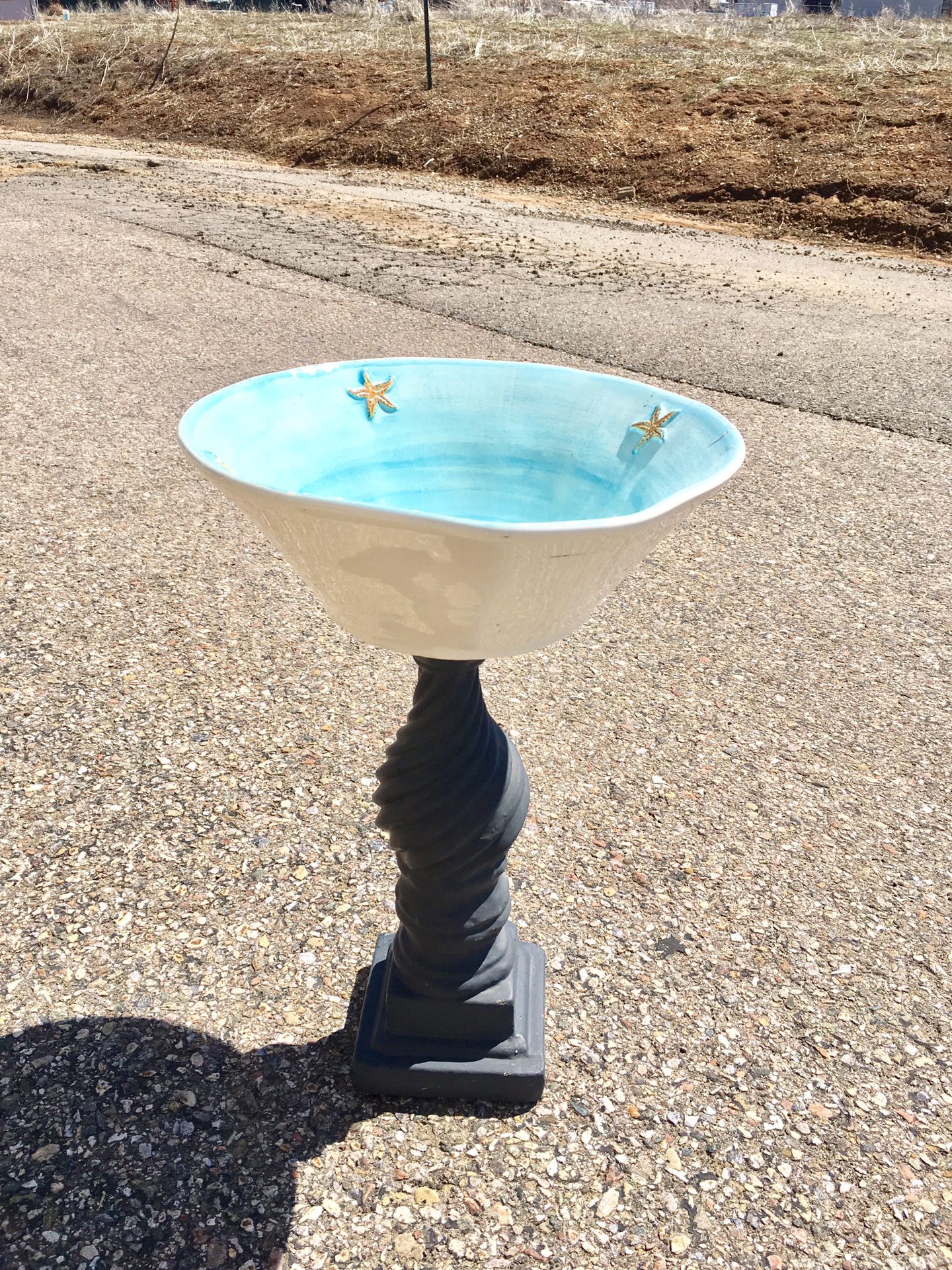 Bird Bath or Feeder for your Spring Garden Pottery Barn Bowl with Ornate Stand!
