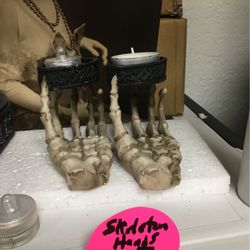 Halloween Set Of 2 Skeleton Hand Candle Holders.
