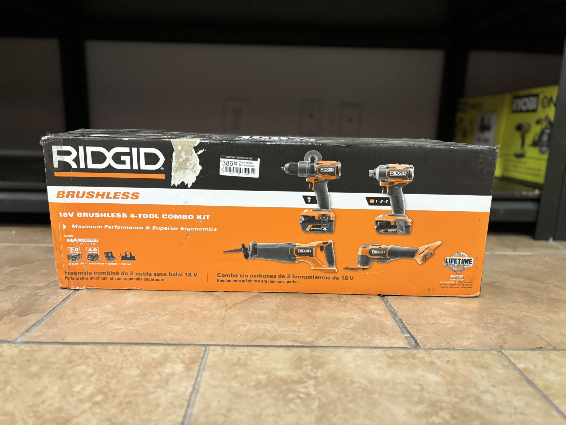 RIDGID 18V Brushless Cordless 4Tool Combo Kit with (1) 4.0 Ah and (1