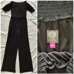 Vince Camuto black off-the-shoulder smocked jumpsuit - size small