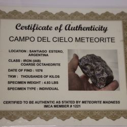 Authentic Campo Del Cielo Meteorite with COA