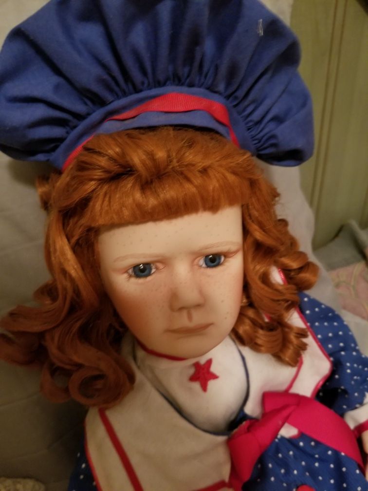 Antique Vintage freckled face Porcelain doll red hair