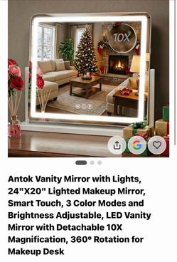 Antok 24x20” LED Vanity Mirror w/ Lights 10X Magnification 3 Color Modes