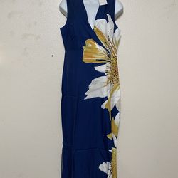 Blue Flower V Neck Sundress  (Size: M)