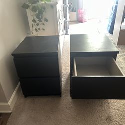 2 Black Side Tables With Drawers