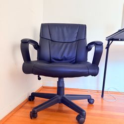 Basics Office Task Chair with Adjustable Height, 360° Swivel, Padded Armrests, Mid-Back, Rolling, 275 Pound Capacity, 24.2"D x 24"W x 34.8"H, Black Fa