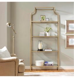 Crosley Furniture Aimee Bookshelf, Glass Shelves Bookcase Storage, Gold