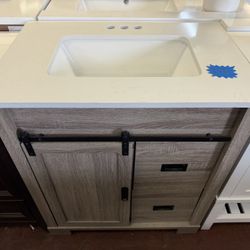 Brindley 30 in. Single Sink Freestanding Weathered Gray Bath Vanity with White Engineered Stone Top  30 x 19"   $240