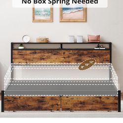 Cal King Bed frame with storage drawers & charging station 