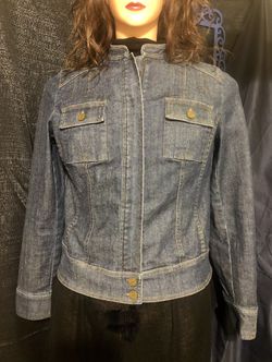 Anne Klein Denim Blue Jean Jacket Zippered Stretch Medium