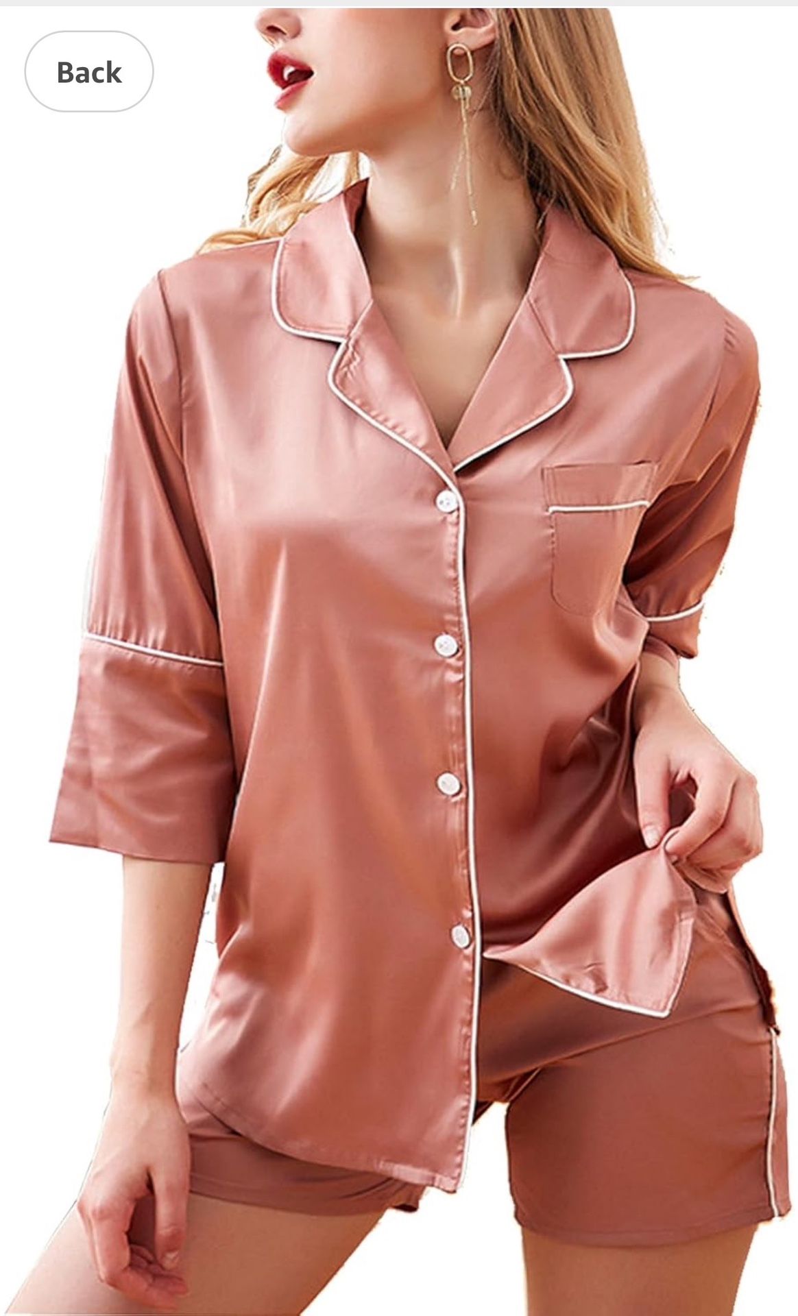 Women'S Ice Silk Leisure Pajamas Set Gongyan Wind Short-Sleeved Pajamas Slot Collar Buttons Soft Pajamas Homewear