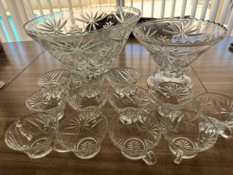 Crystal Glass Punch Bowl Set with Cups