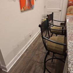 Wrought iron, counter height, bar stools, cushion seating