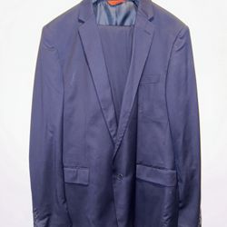 Men’s Navy Blue suit Linea Uomo 100% wool 2 button jacket 46X Long 