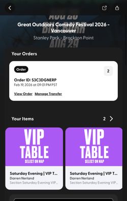 2 VIP Table Tickets - Great Outdoors Comedy Festival, Vancouver, BC - August 29, 2026