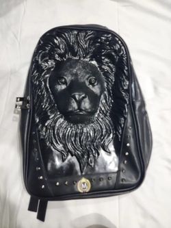 Men Pu Leather Lion Head Backpack Women Fashion Casual Travel Hiking Daypack Laptop Bag Backpacks