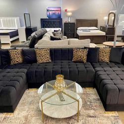 Ariana Black Velvet Double Chaise Sectional
