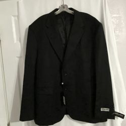 Stacy Adams, Charcoal Black Glenn Check Jacket Blazer Men’s 52R Active Stretch Waist 