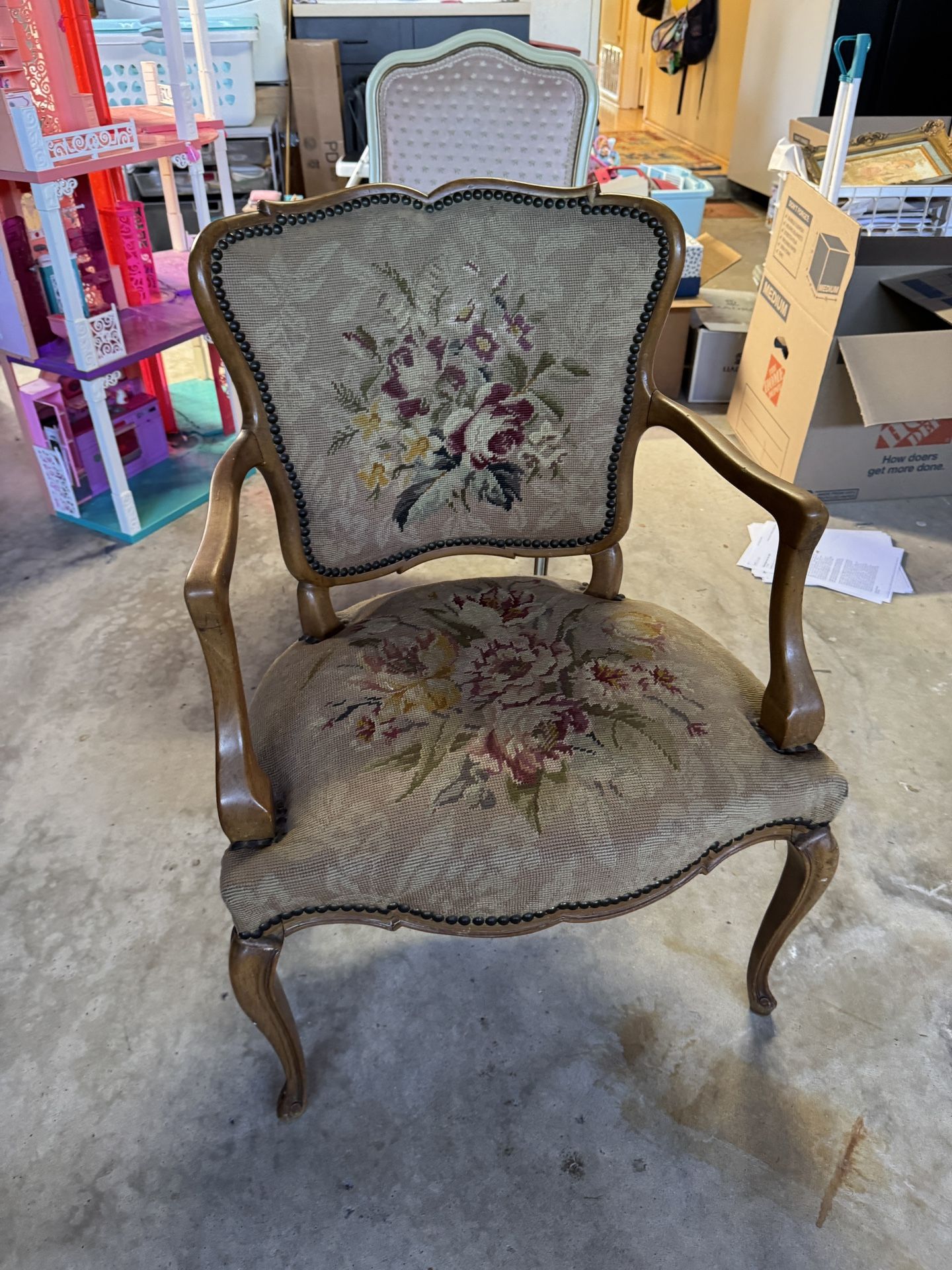 Antique Needlepoint Chair French Provincial Early 1900s