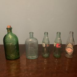 Lot of 5 Vintage and collectible glass bottles