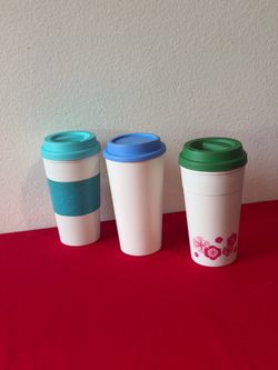 Reusable coffee cup with lid.