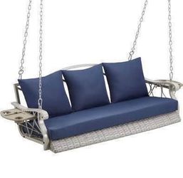 Assembled New Heavy Duty 900 LBS Porch Swing Chair 3-Person Outdoor Rattan Patio Swing Lounge