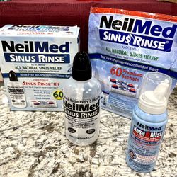 NeilMed Sinus Rinse Kit w/ 60 packets + 30 packets + Nasa Mist Saline Spray + extra bottle (NEW)
