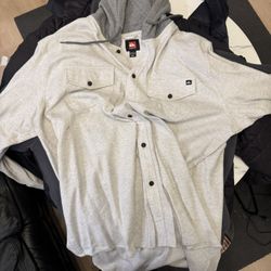 Quiksilver gray hooded button-up