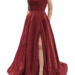 Grab A Dress Glitter Red Ball Gown Dress with Side Slit and Pockets . Stray back  Worn for 30 minute Photo Shoot  Retails $129 Size 7/8 