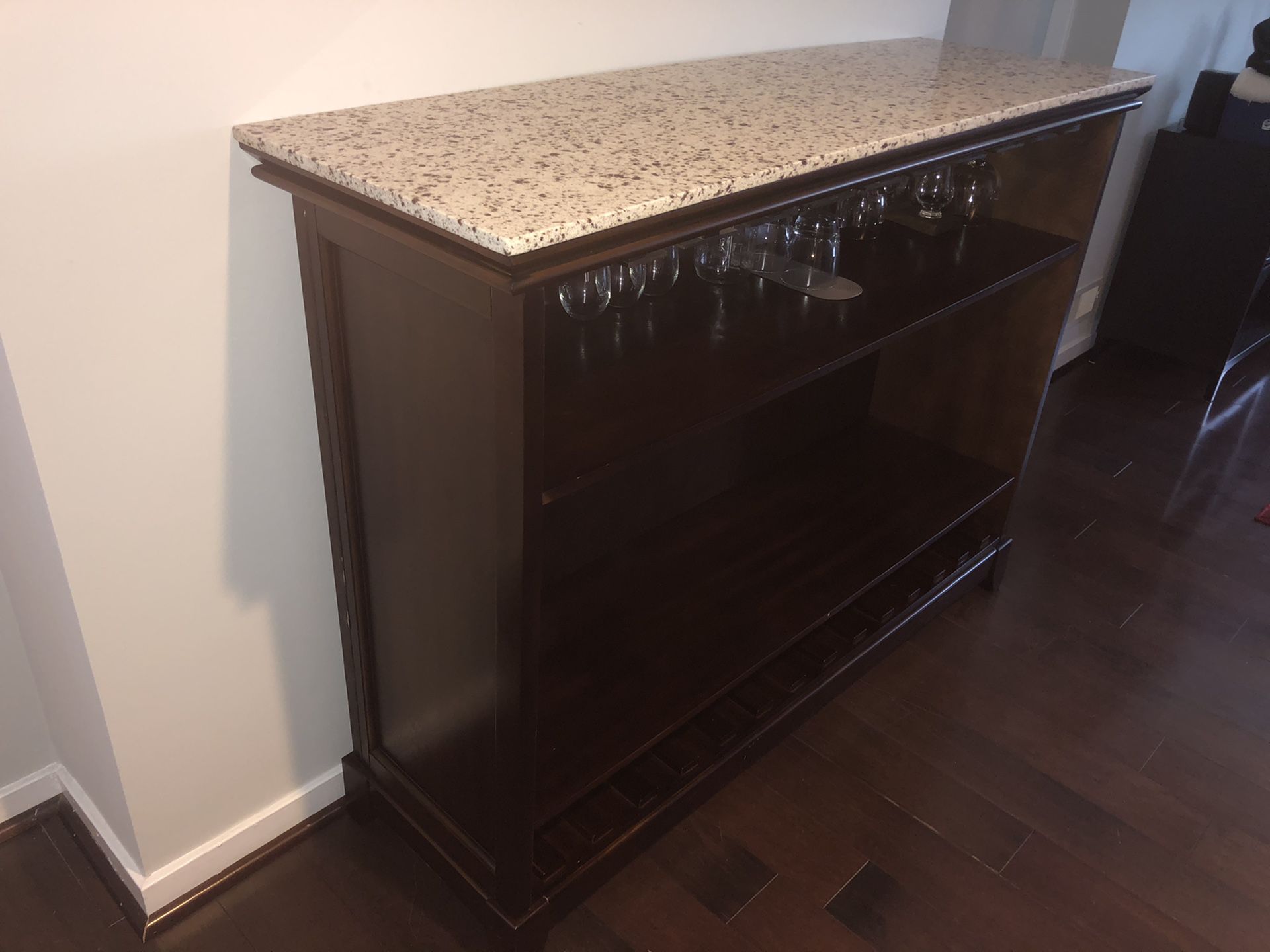 Covington bar for sale - solid wood with marble top