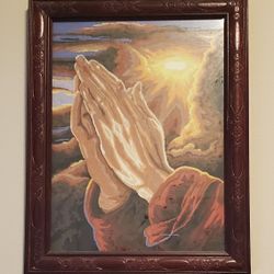 Framed Praying Hands Painting. Please Read Description. 