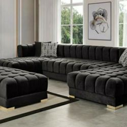 Ariana Velvet Black Double Chaise Sectional

