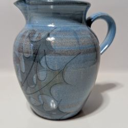 Hand-Thrown 6½" Pitcher / Jug from The Tain Pottery Scotland – Blue Drip-Glazed