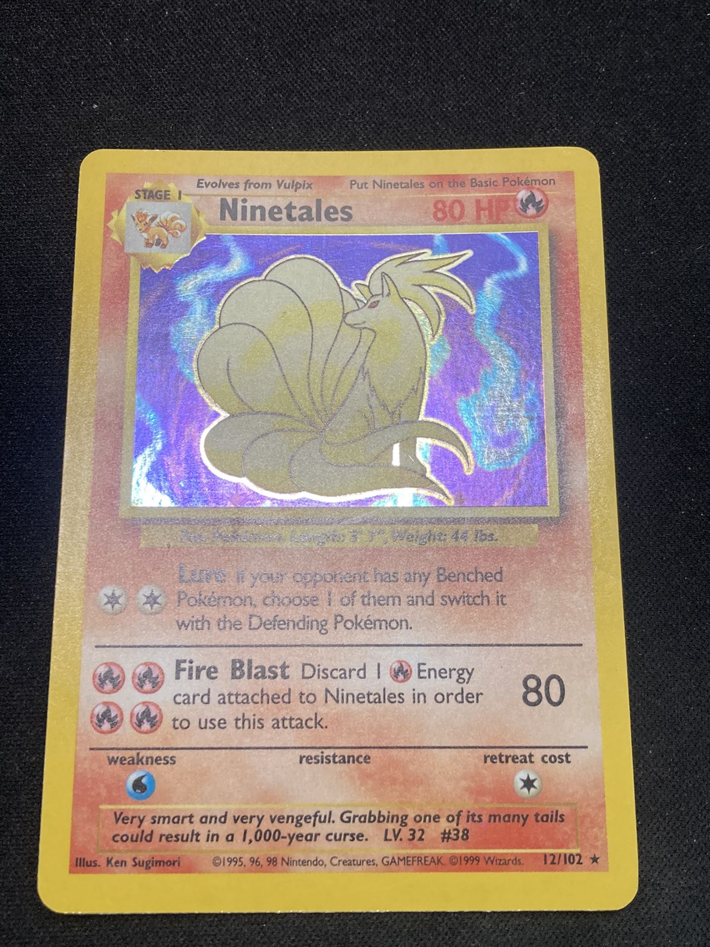 Pokemon WOTC Ninetales 12/102 Base Set Holofoil Rare Near Mint/Light Play