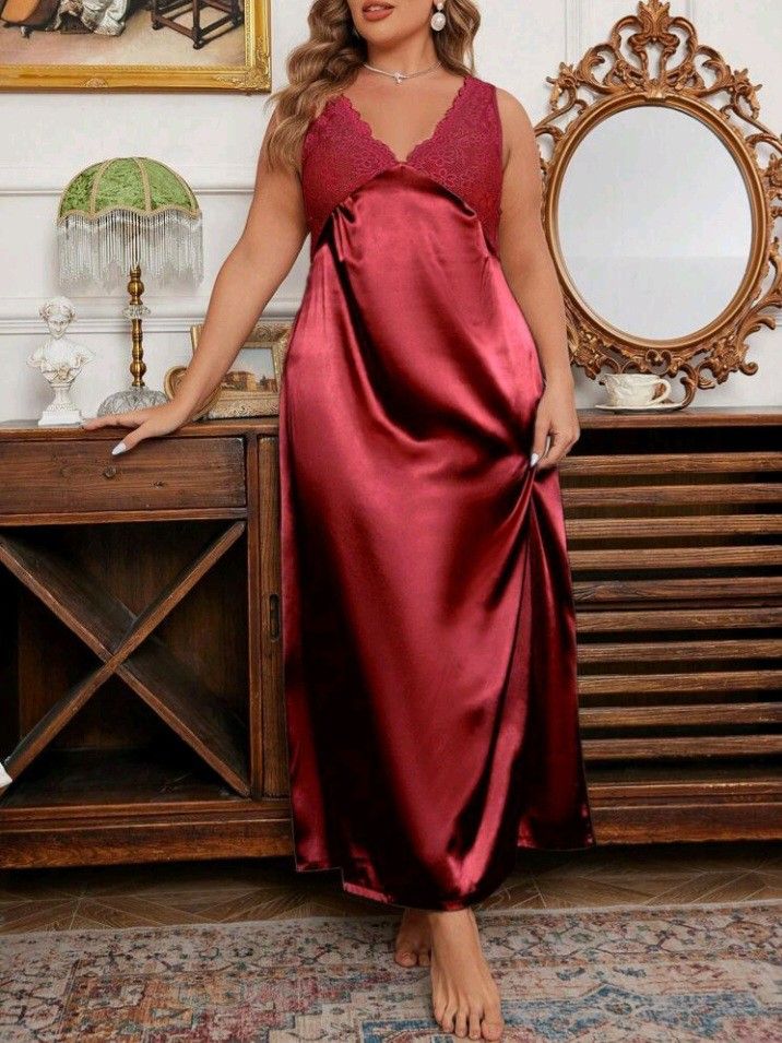 New With Tags High-quality Brand Satin Long Nightgown Burgundy Color Size 3XL Elegant Smooth Sexy Design Great Gift For Someone Special $30
