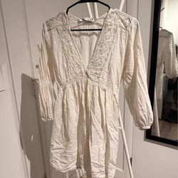 Zara White Embroidered Tunic Dress M