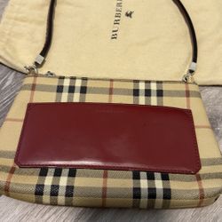 Burberry Nova Check Shoulder Bag With Dark Red Leather